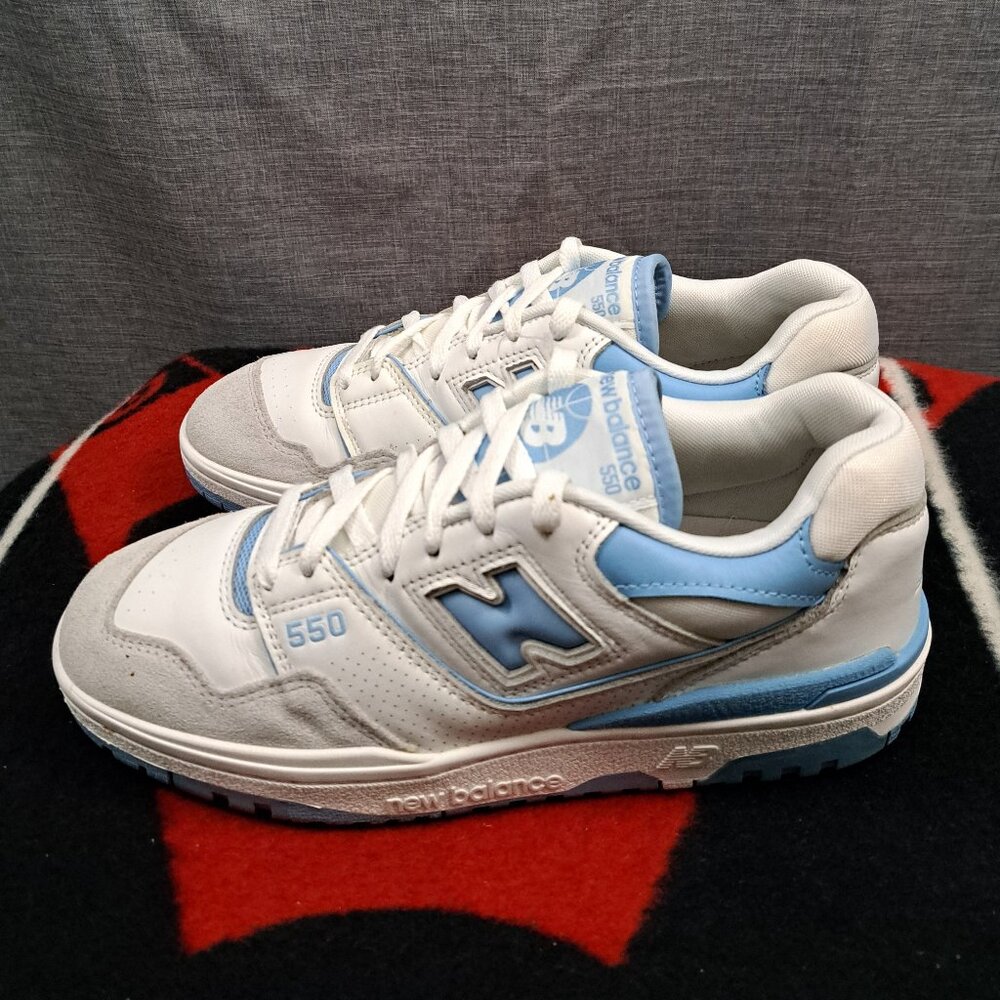 New Balance 550 White and Blue Athletic Shoes